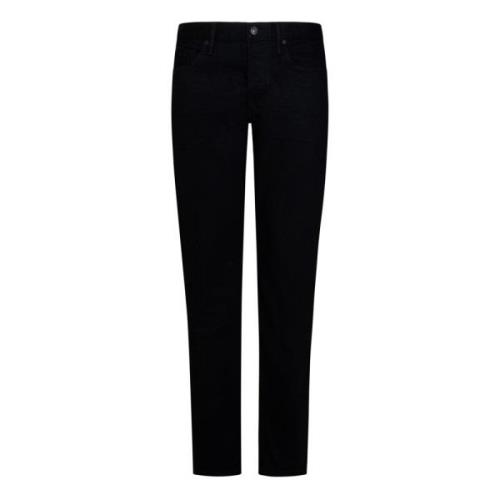 Slim Fit Svarte Jeans med Dekket Frontlukking