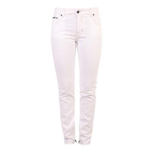 Hvite jeans med knapp- og glidelåslukking