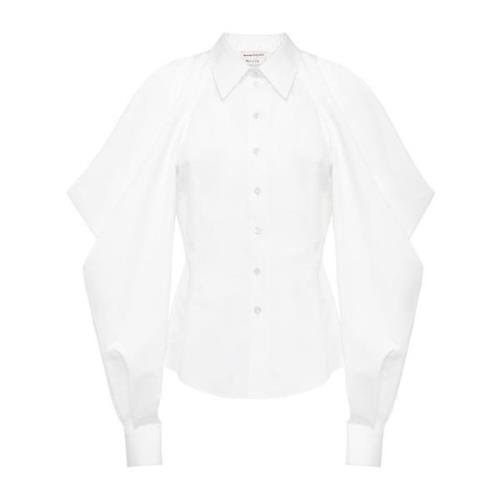 Økologisk bomullsskjorte for kvinner med italiensk krage og draperte e...