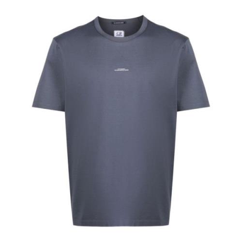 Blå Bomull Logo Print T-skjorte