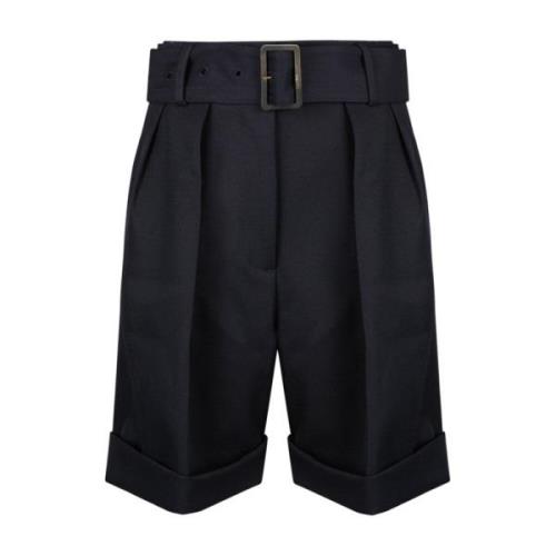 Svart Ull Gabardine Wide Leg Shorts