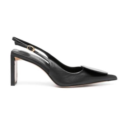 Svarte skinn slingback hæler