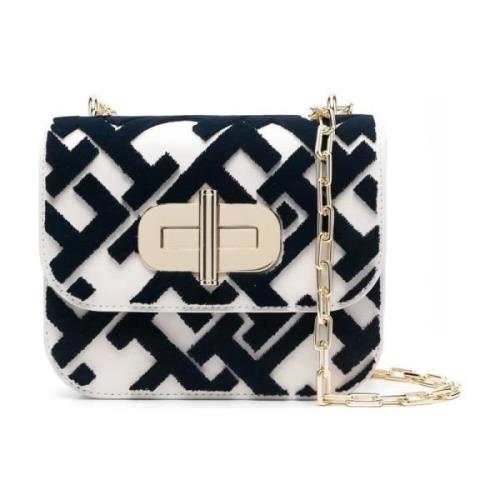 Hvit Skinn Crossbody Veske Monogram