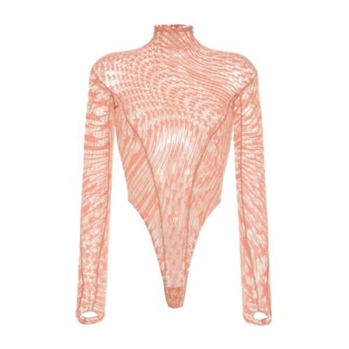 Peach Rosa Topp med Mesh Detaljer