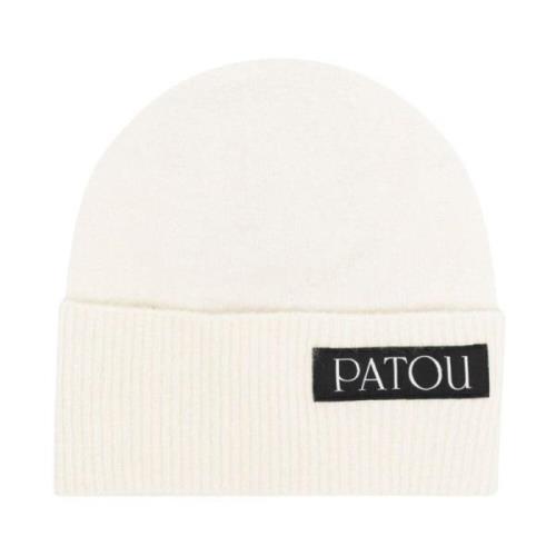 Hvit Logo-Patch Strikket Beanie