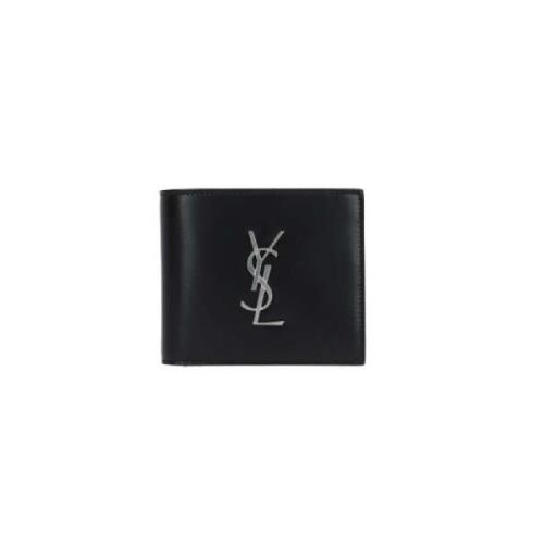 Svart lær lommebok med YSL-logo