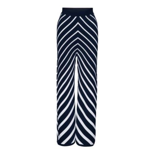 Navy Striper Wide Leg Strikkebukse