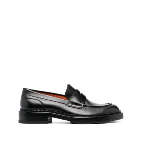 Svarte skinnloafers for kvinner