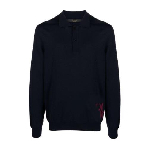 Blå Polo-Neck Langermet Skjorte