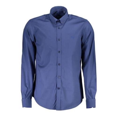 Blå Bomullsskjorte med Smal Passform