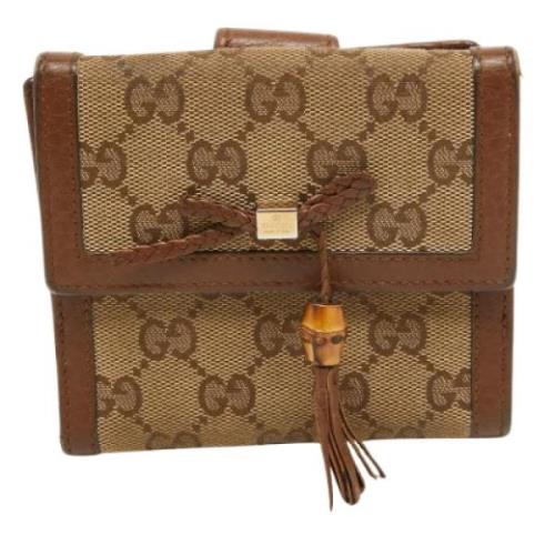 Pre-owned Brunt lerret Gucci lommebok