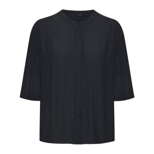 Elegant Svart Bluse med Korte Ermer