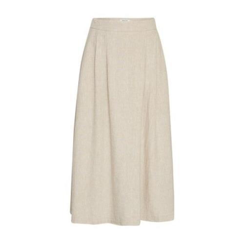 Flowy Linblanding Midi Skjørt - Sand