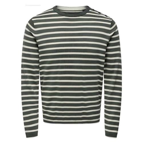 Striper Only & Sons Onskalby Genser - Stripet Grågrønn Og Off- White G...