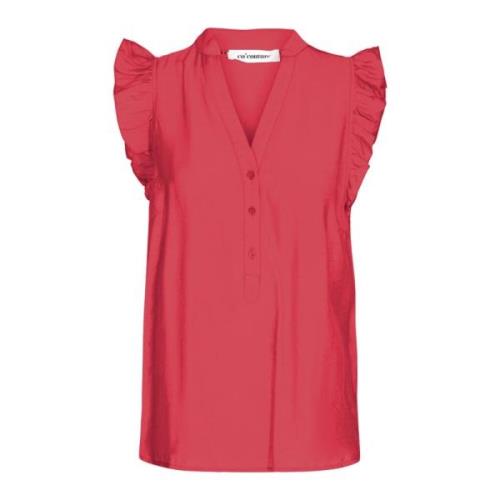 Frill Top Bluse med V-hals