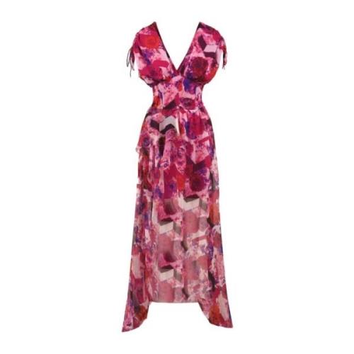 Blomstret Chiffon Maxi Kjole med Frontsplitt