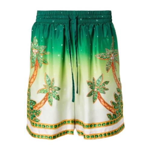 Trykt Grønn Silke Bermuda Shorts Africa Joy