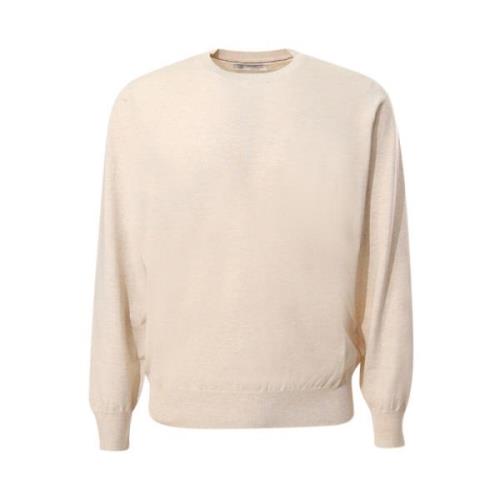 Sand Crew-neck Sweater med Ribbed Mansjetter og Ruffle