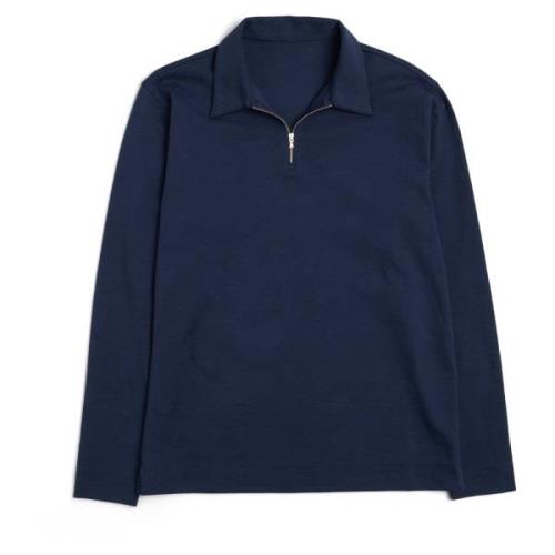 Navy Halfzip Polo Langarmet