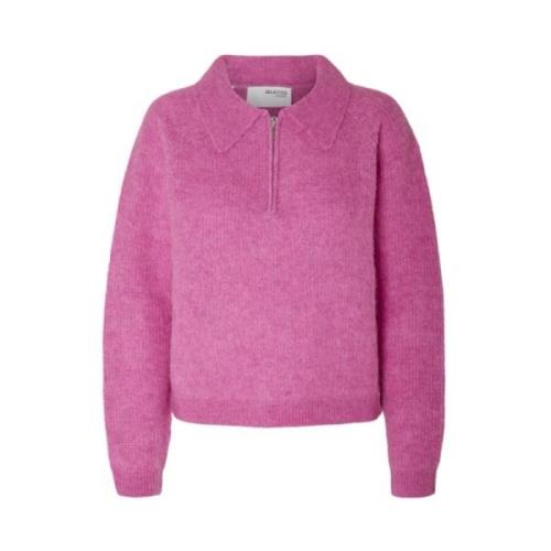 Luksuriøs Half Zip Strikk i Phlox Pink