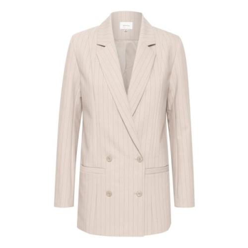 Sand Pinstripe Oversized Blazer