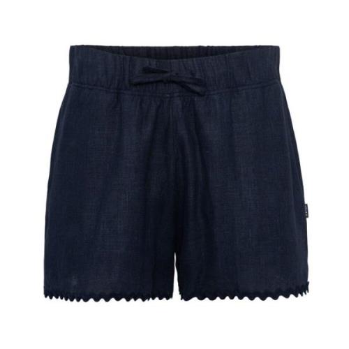 Bølget Lin Shorts med Søt Detalj