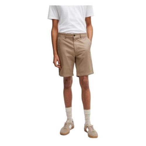 Beige Bomullsblanding Shorts med Lommer