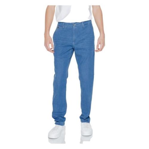 Blå Plain Herre Jeans Glidelås Knappelukking