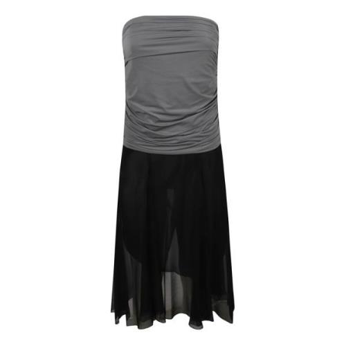 Sort Midi Kjole med Jersey Chiffon Skjørt