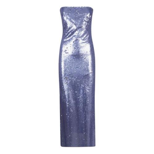 Lilla Sequin Strapless Kjole med Splitt