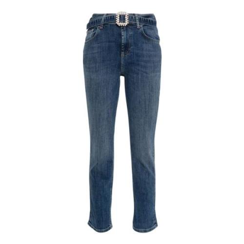 Straight Jeans med Rhinestone Belte