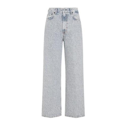 Blå Bomull Denim Jeans Brede Ben