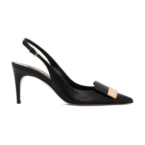 Sort Skinn Slingback Pumps