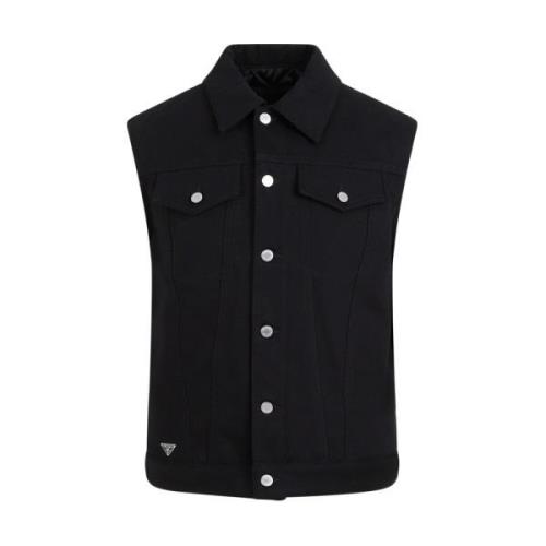 Svart Denim Vest Stilig Herrevest