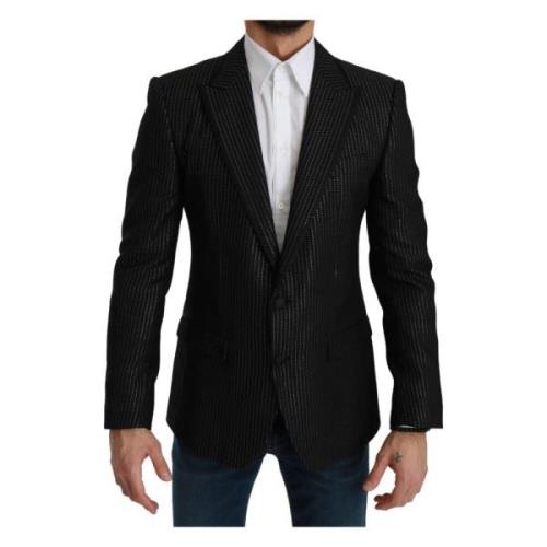 Sort Stripet Enkeltspent Martini Blazer