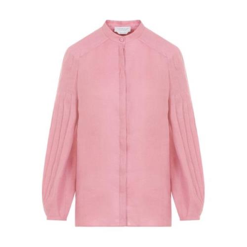 Rosa Linbluse Koreansk Krage