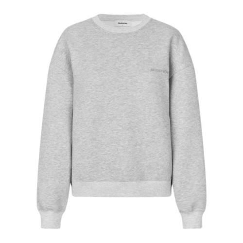 Grå Melange Sweatshirt med Ribbede Detaljer