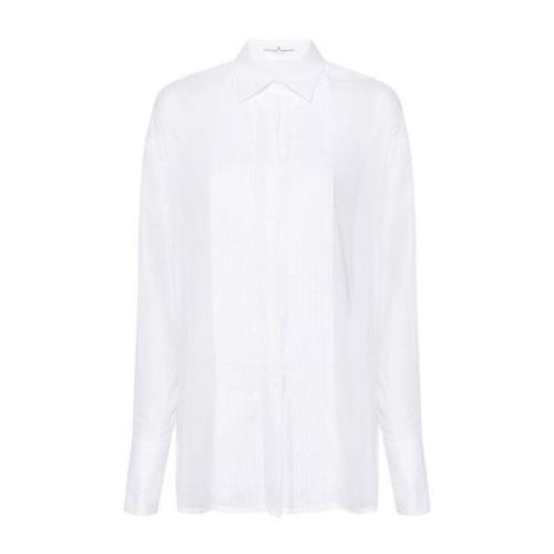 Hvit Bomullsskjorte med Plissedetaljer