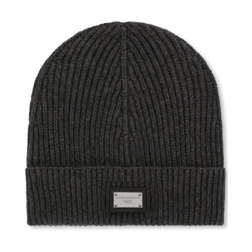 Grå Logo-Patch Strikket Beanie Lue