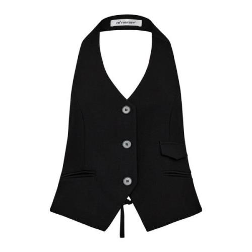 Svart Halter Vest Blazer Stilig Modell