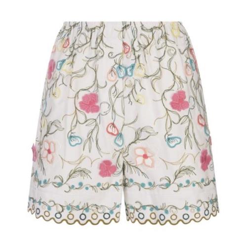 Blomsterbroderte Multifargede Shorts