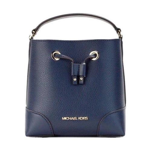 Navy Pebbled Leather Bucket Crossbody Veske