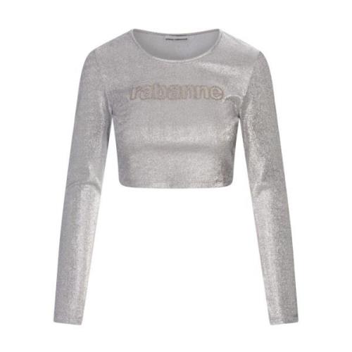 Sølv Metallic Crop Top med Logo