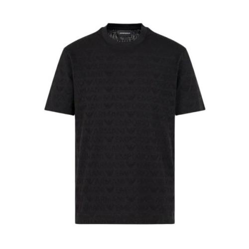 Svart Jacquard Strikket T-skjorte med Logo