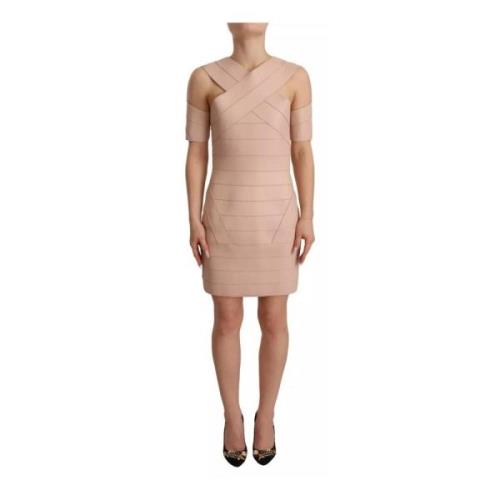 Beige Skinn Sheath Mini Kjole