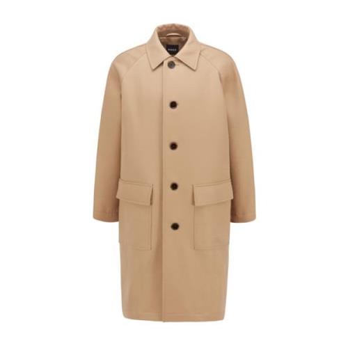 Beige Bomull Patch Coat Knappelukking