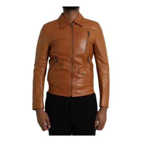 Brun Skinn Zip Blouson Jakke