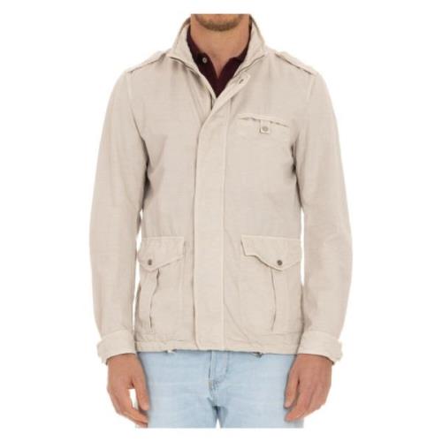 Beige Field Jacket Bomull Lin