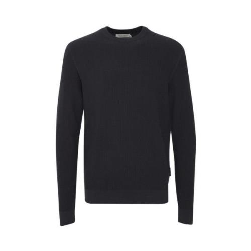 Mørk Marineblå Strukturert Crew Neck Strikkegenser