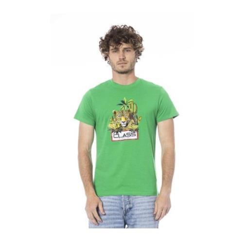 Grønn Logo Print Bomull T-skjorte
